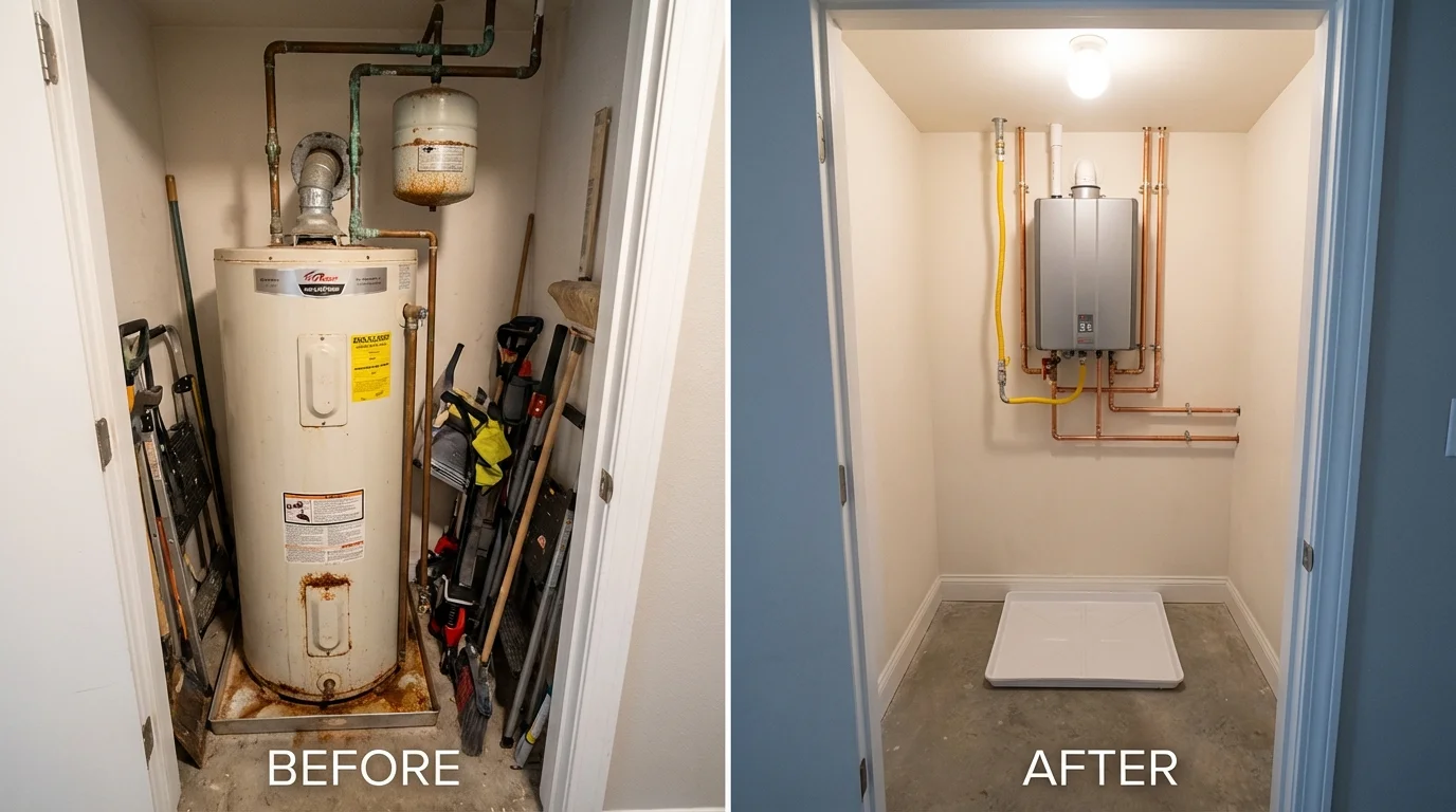 Tank water heater versus wall-mounted tankless unit comparison for Jesup, IA homeowners